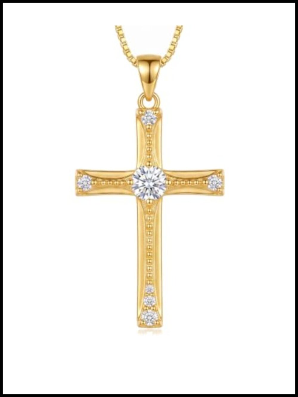 Large Gold Plated Cross Necklace 14K Plated Cubic Zirconia Pendant Christian